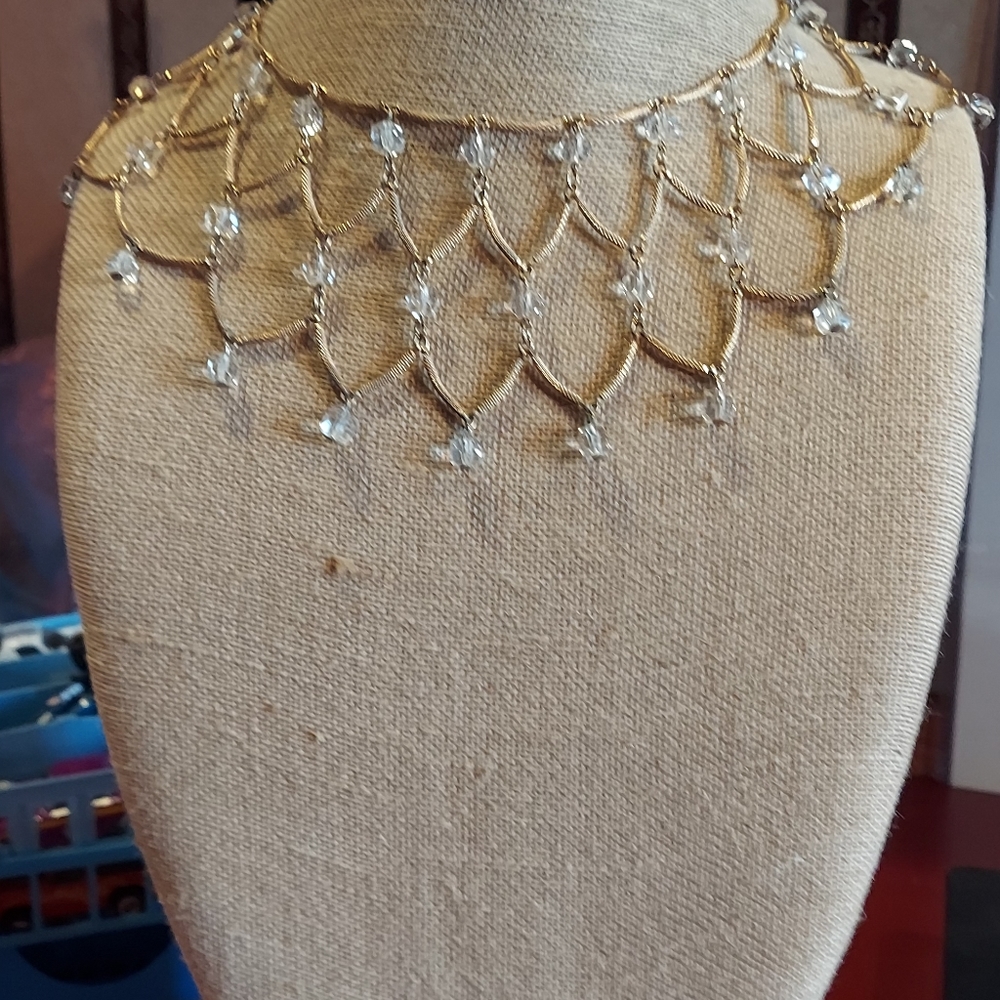 Crystal and gold bib necklace